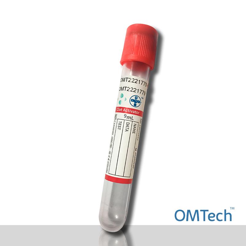 Пробірка Вакуумна для забору крові "OMTech", з активатором згортання, стерильна, з червоною кришкою, 9 мл, 16*100 мм RENJI MEDICAL